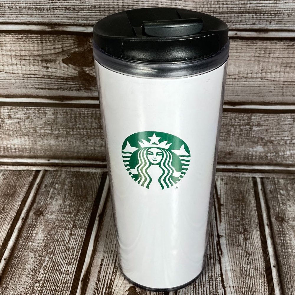 2017 STARBUCKS WHITE 16 OZ GREEN MERMAID SIREN LOGO DOUBLE WALL PLASTIC TUMBLE